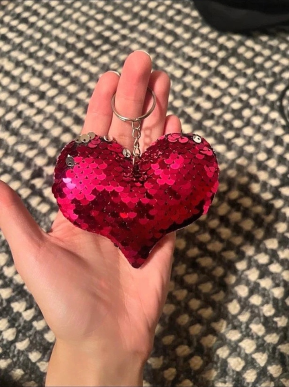 Sequin Heart Keychain in Pink Like New